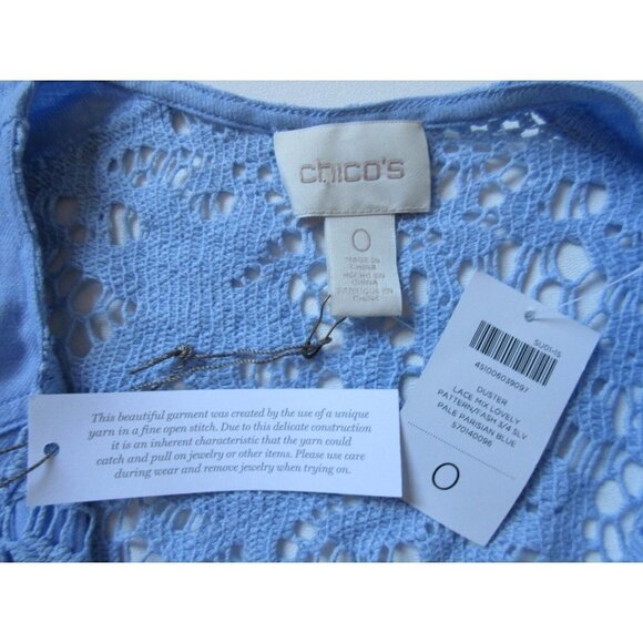 NWT Chico's Lovely Lace Mix Duster in Pale Parisian Blue Open Front Jacket 0 / 4 - Picture 4 of 5